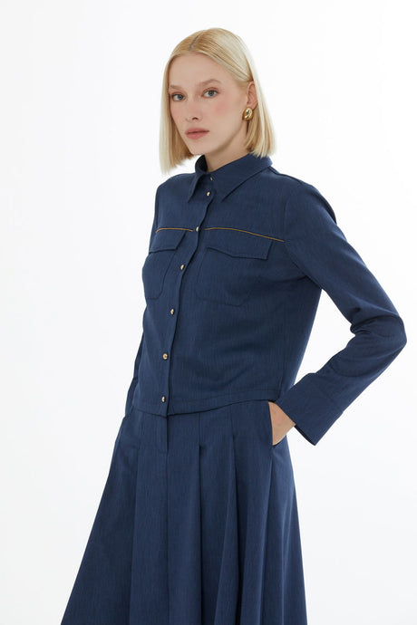 Shirt and Belted Hook Midi Skirt Set