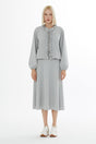 Zippered Front Ruffled Cardigan and Pleated Skirt Set