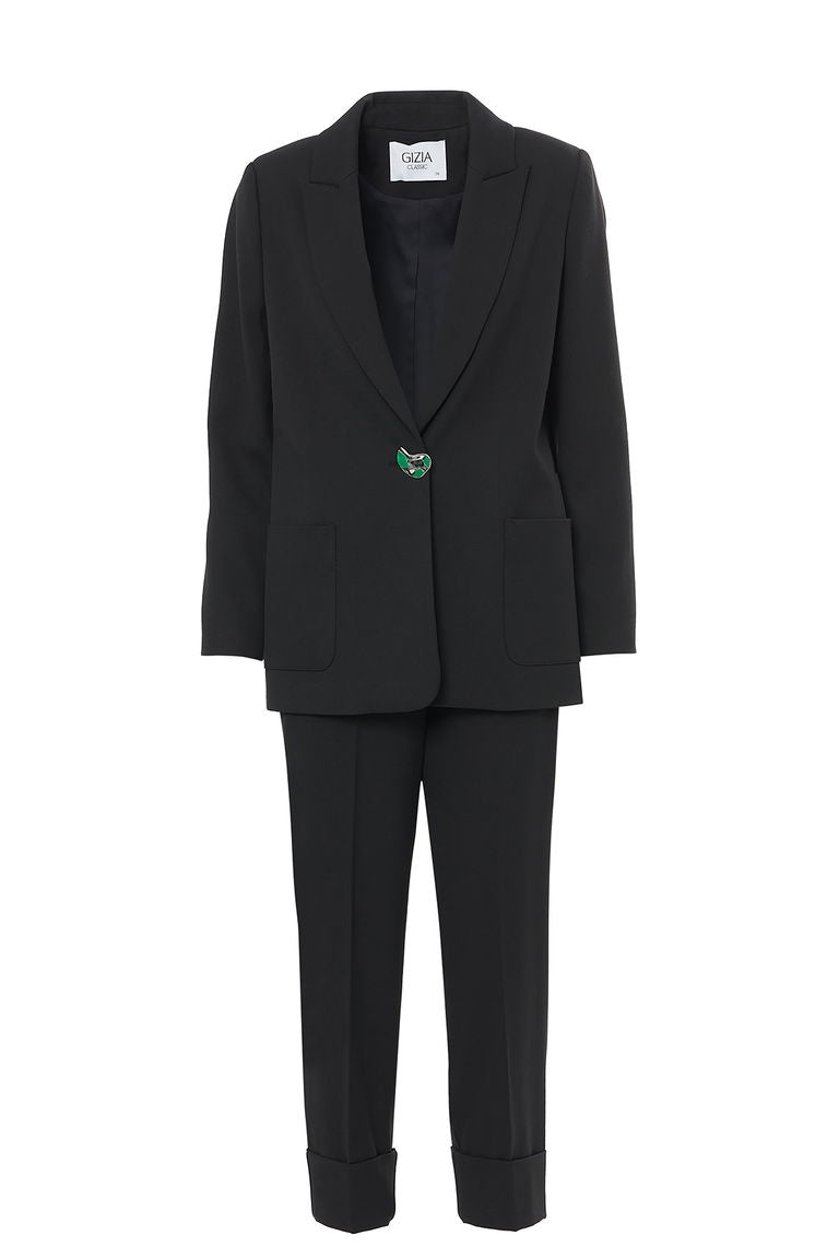 Set with Double Pleated Pants and Elastic Waist, Metal Button Detail