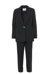 Set with Double Pleated Pants and Elastic Waist, Metal Button Detail