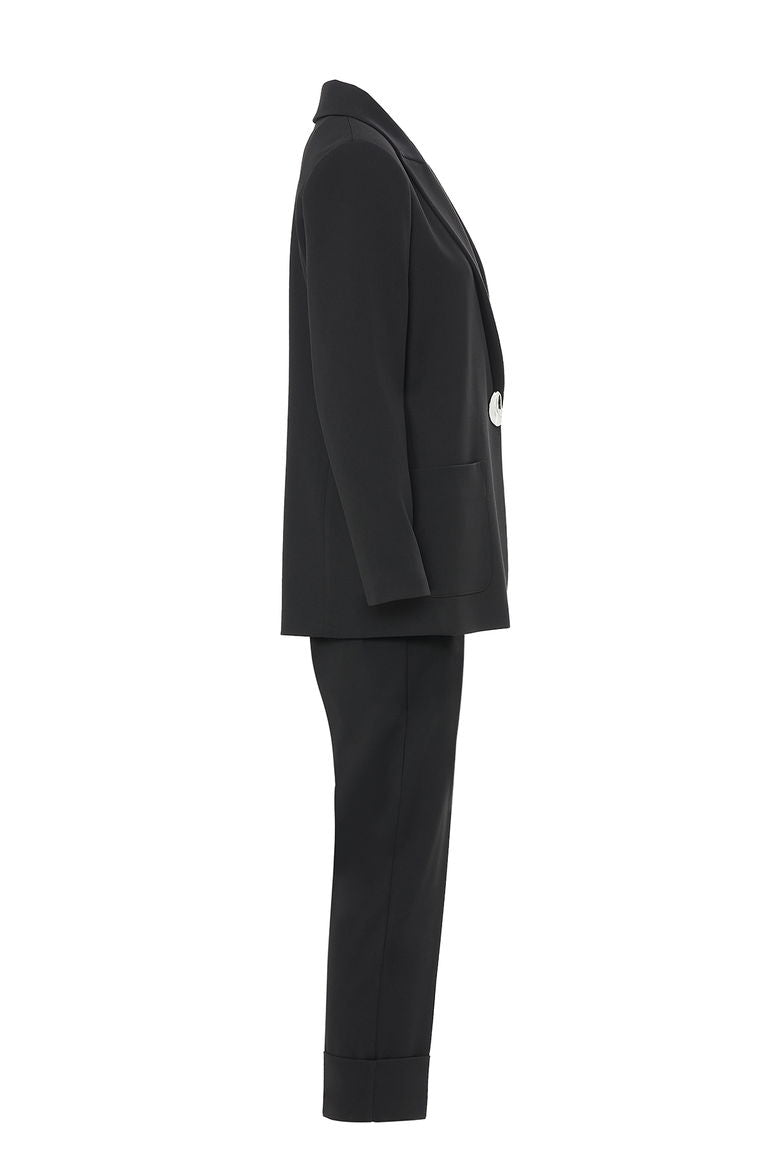 Set with Double Pleated Pants and Elastic Waist, Metal Button Detail