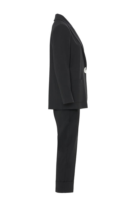 Set with Double Pleated Pants and Elastic Waist, Metal Button Detail