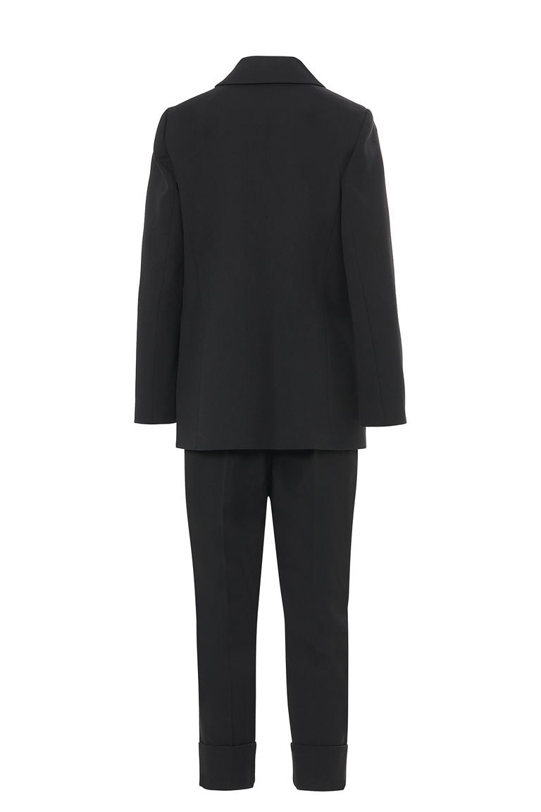 Set with Double Pleated Pants and Elastic Waist, Metal Button Detail