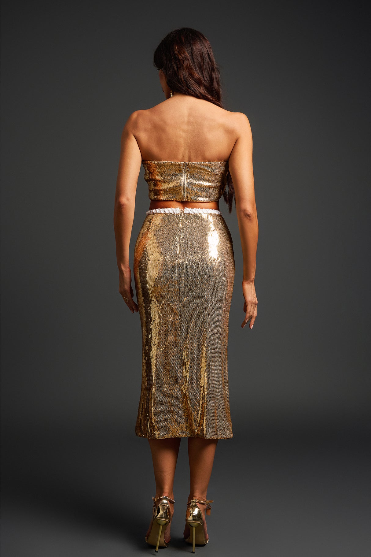 Felicity Midi Dress - Strapless - Sequin Detailing - Figure-Hugging Silhouette - Daring Side Slit - Luxurious Feel