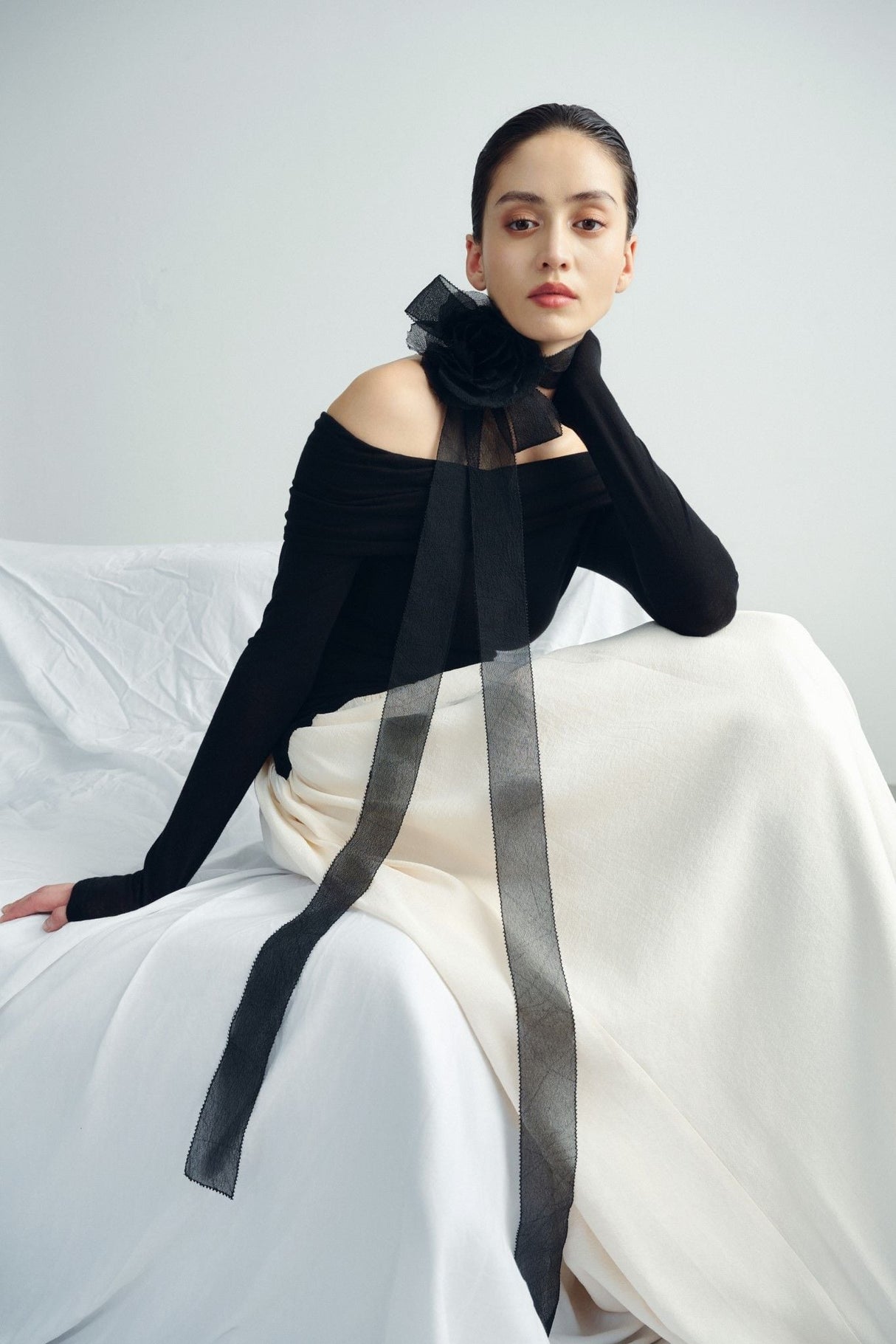 Sofia Off Shoulder Maxi Dress – Adjustable Neckline – Soft Stretch Fit