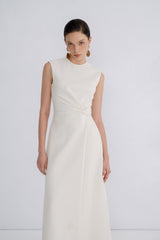 Isla A Line Jacquard Midi Dress – Puff Sleeves – Twisted Waist Detail