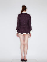 Classic cropped tweed jacket with contrasting collar and cuffs for a refined finish