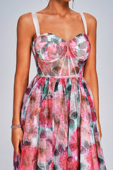 Lexi Midi Dress - Sareza Floral Print - Sweetheart Neckline - Flowing Skirt - Sheer Detailing - Ideal For Any Occasion