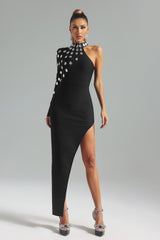 Penelope Midi Dress - One Shoulder Silhouette - Diamante Detailing - Flattering Fit - Sophisticated Neckline - Modern Twist