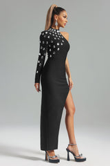 Penelope Midi Dress - One Shoulder Silhouette - Diamante Detailing - Flattering Fit - Sophisticated Neckline - Modern Twist