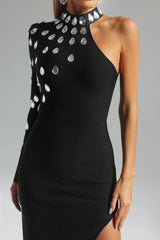 Penelope Midi Dress - One Shoulder Silhouette - Diamante Detailing - Flattering Fit - Sophisticated Neckline - Modern Twist