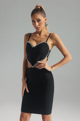 Ninfa Midi Dress - Heart-Shaped Neckline - Diamond Embellishments - Cut-Out Detailing - Fitted - Statement Piece