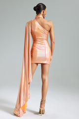 Rory One Shoulder Mini Dress - Bold Statement - Glossy Fabric - Asymmetrical Draping - Form-Fitting - Confidence Boost