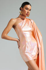 Rory One Shoulder Mini Dress - Bold Statement - Glossy Fabric - Asymmetrical Draping - Form-Fitting - Confidence Boost
