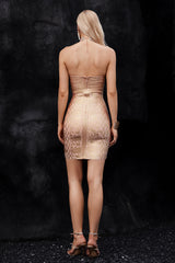 Miracle Mini Dress - Strapless Neckline - Diamante Embellishments - Body-Hugging Silhouette - Wave Pattern - Special Occasions