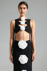 Willow Midi Dress - Cut Out - Floral Detailing - Fitted Silhouette - Captivating Neckline - Sophisticated Length