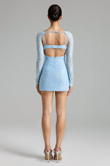 Landry Mini Dress - Fitted Silhouette - Intricate Lace Detailing - Cut-Out Neckline - Long Lace Sleeves - Flattering Bodice
