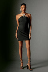 Miriana Mini Dress - Halterneck - Bandage - Sleek Silhouette - Intricate Neckline Detailing - Sparkling Embellishment