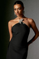 Miriana Mini Dress - Halterneck - Bandage - Sleek Silhouette - Intricate Neckline Detailing - Sparkling Embellishment