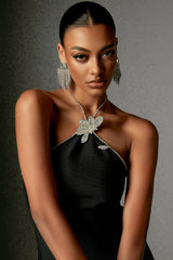 Miriana Mini Dress - Halterneck - Bandage - Sleek Silhouette - Intricate Neckline Detailing - Sparkling Embellishment