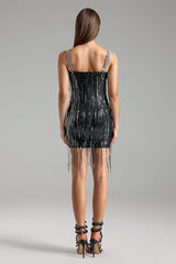 Margherita Embellished Tassel Mini Dress - Intricate Detailing - Tailored Fit - V-Neckline - Playful Tassels - Luxurious Fabric