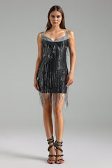 Margherita Embellished Tassel Mini Dress - Intricate Detailing - Tailored Fit - V-Neckline - Playful Tassels - Luxurious Fabric