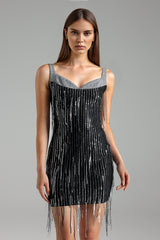 Margherita Embellished Tassel Mini Dress - Intricate Detailing - Tailored Fit - V-Neckline - Playful Tassels - Luxurious Fabric