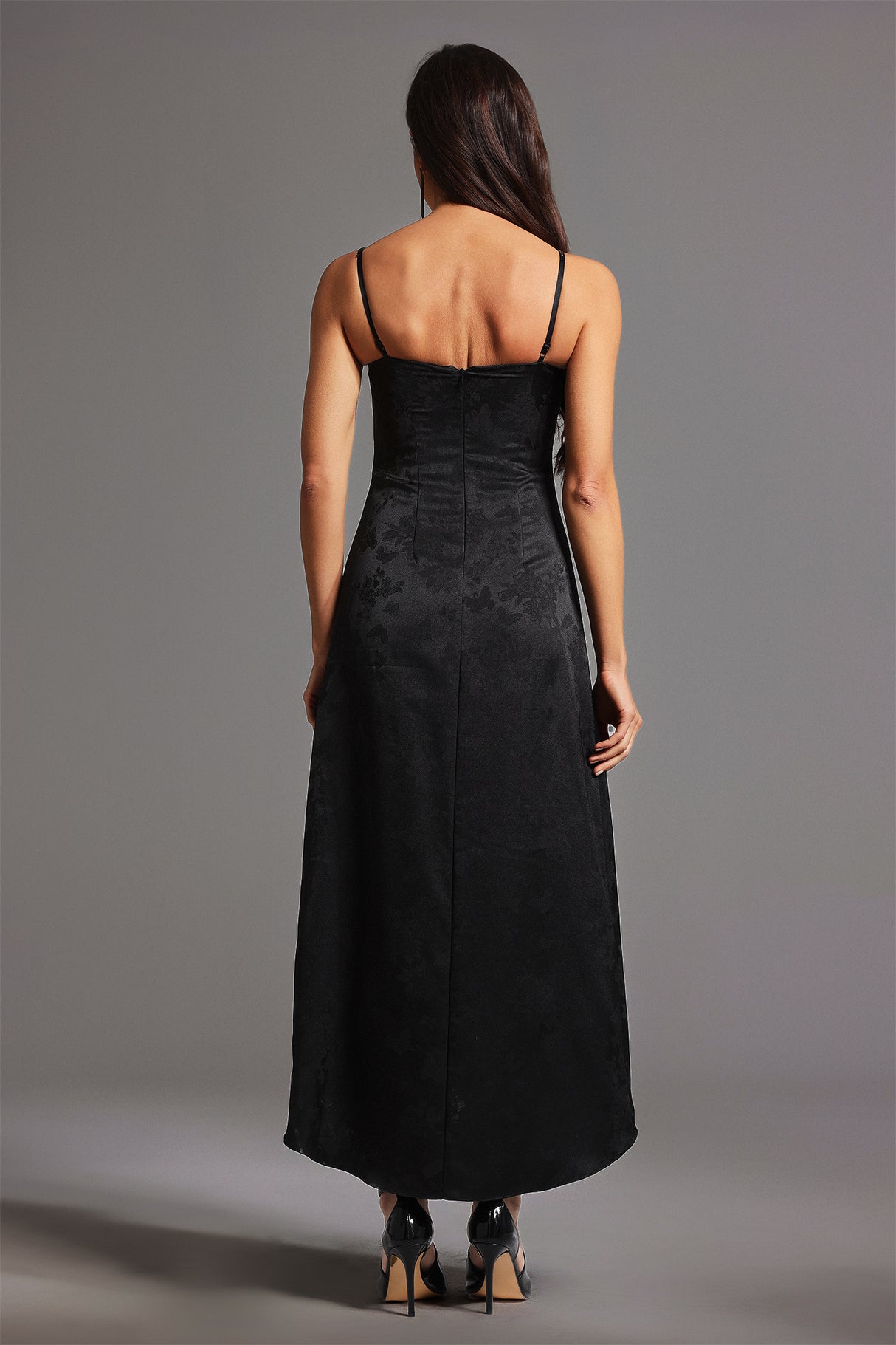 Norah Midi Dress - Sleeveless Silhouette - Spaghetti Straps - Sweetheart Neckline - High Slit - Luxurious Fabric
