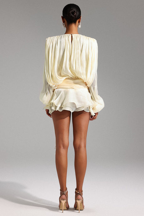 Mallory Mini Dress - Flounce - Long Sleeves - Hollow Out Detailing - Soft & Lightweight Fabric - Versatile - modified image