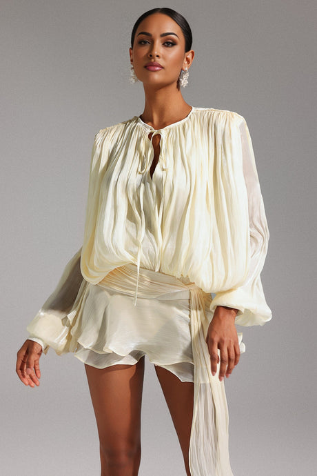 Mallory Mini Dress - Flounce - Long Sleeves - Hollow Out Detailing - Soft & Lightweight Fabric - Versatile - modified image