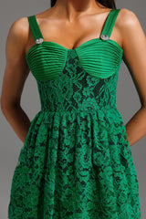 Malaya Mini Dress - Intricate Lace Detailing - Pleated Bodice - Feminine Silhouette - Open Back - Versatile Statement