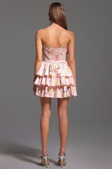 Jenna Mini Dress - Strapless - Floral Embroidery - Flared Silhouette - Soft Fabric - Delicate Floral Patterns