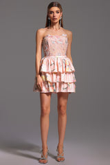 Jenna Mini Dress - Strapless - Floral Embroidery - Flared Silhouette - Soft Fabric - Delicate Floral Patterns