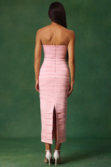 Tinsley Midi Dress - Sleeveless - Bow Accents - Wrinkle Detailing - Strapless Neckline - High-Quality Craftsmanship