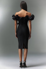 Faith Midi Dress - Off-The-Shoulder Flounce - Body-Hugging Fit - High-Quality Materials