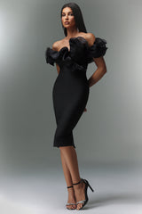 Faith Midi Dress - Off-The-Shoulder Flounce - Body-Hugging Fit - High-Quality Materials