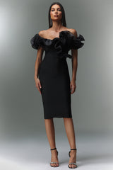 Faith Midi Dress - Off-The-Shoulder Flounce - Body-Hugging Fit - High-Quality Materials
