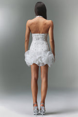 Laney Mini Dress - Sleeveless V-Neck - Diamond Flowers - Shimmering Embellishments - Flattering Fit - Floral Hem