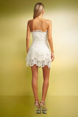 Sabina Strapless Lace Mini Dress - Detailing - Strapless Silhouette - Fitted Bodice - Mini Length