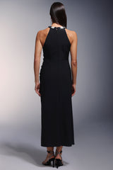 Tecla Midi Dress - Hollow Halter Neckline - Diamond Detailing - High Slit - Soft Stretchy Fabric - Versatile Styling Options