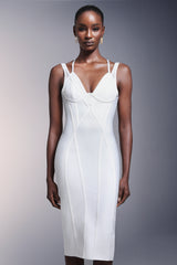 Virginia Midi Dress - Figure-Hugging Fit - Plunging Neckline - Intricate Bodice Detailing - High-Quality Blend - Bandage