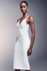 Virginia Midi Dress - Figure-Hugging Fit - Plunging Neckline - Intricate Bodice Detailing - High-Quality Blend - Bandage