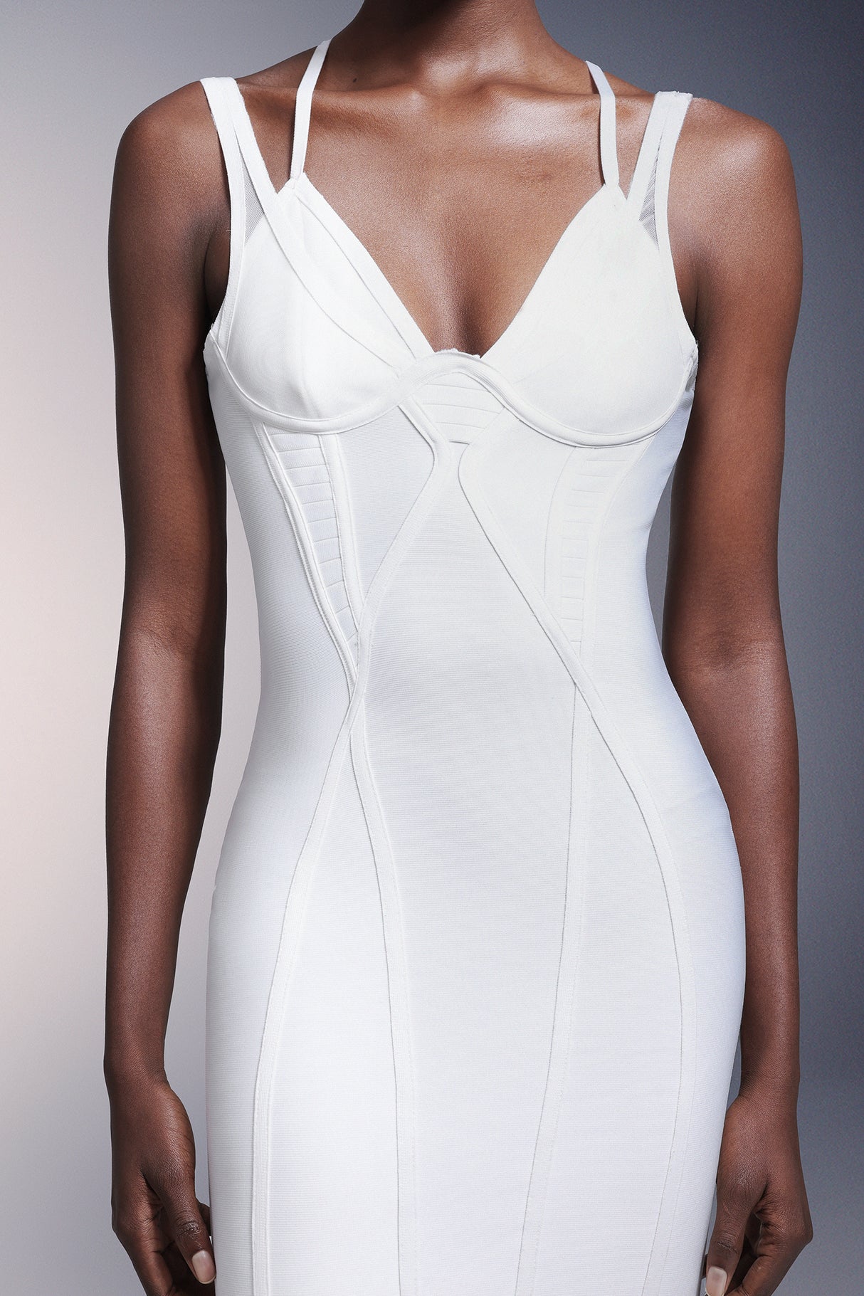 Virginia Midi Dress - Figure-Hugging Fit - Plunging Neckline - Intricate Bodice Detailing - High-Quality Blend - Bandage