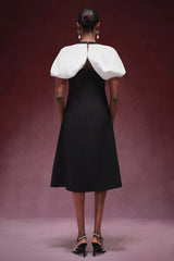 Millie Midi Dress - Square-Cut Collar - Voluminous Sleeves - Flattering Silhouette - Comfortable Fit - Statement-Making