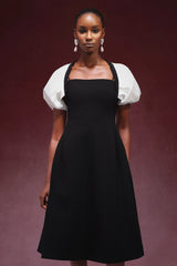 Millie Midi Dress - Square-Cut Collar - Voluminous Sleeves - Flattering Silhouette - Comfortable Fit - Statement-Making