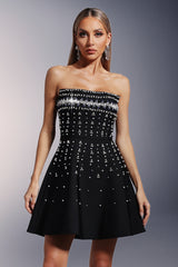 Gemma Strapless Diamond Bandage Mini Dress - Fitted Silhouette - Beaded Detailing - Flared Skirt - Glamour & - Comfortable Fit