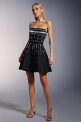 Gemma Strapless Diamond Bandage Mini Dress - Fitted Silhouette - Beaded Detailing - Flared Skirt - Glamour & - Comfortable Fit