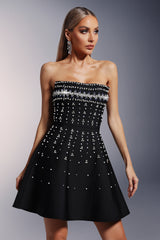 Gemma Strapless Diamond Bandage Mini Dress - Fitted Silhouette - Beaded Detailing - Flared Skirt - Glamour & - Comfortable Fit