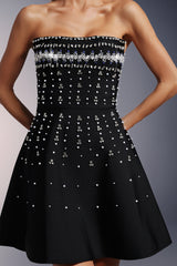 Gemma Strapless Diamond Bandage Mini Dress - Fitted Silhouette - Beaded Detailing - Flared Skirt - Glamour & - Comfortable Fit