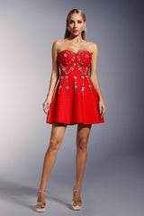 Karina Strapless Diamond Bandage Mini Dress - Intricate Diamond Detailing - Flattering Fit - Playful Flare